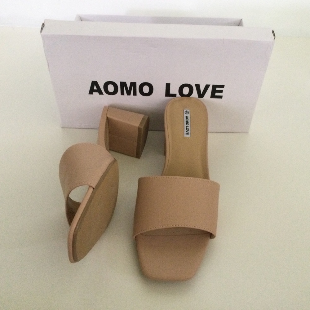 AOMO Love Nimone Open Toe Block Heel Sandals Size 9 Women Color Nude